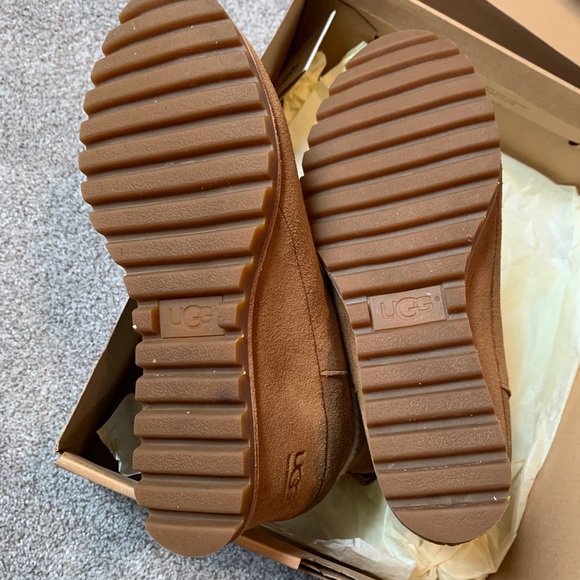 UGG Chestnut Suede Wedge Ankle Boots with Shearling Trim - Picture 6 of 7